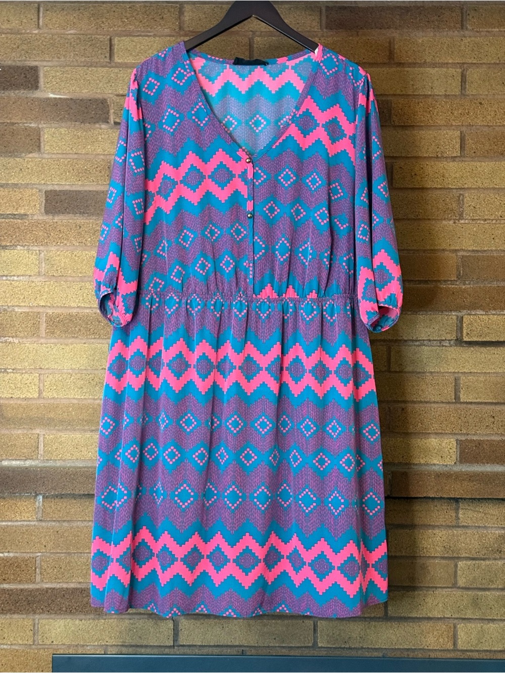 ModCloth Pink & Purple Geometric Midi Dress